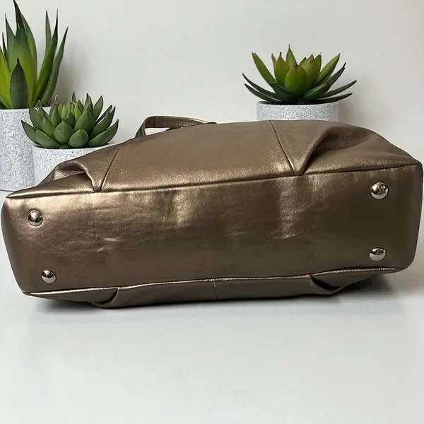 Coach Metallic Bronze Leather Buckle Shoulder Bag Satchel Handbag Purse‎ - Image 8