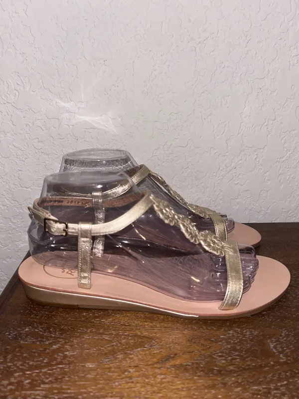 Jack Rogers Daphne T-Strap Buckle Leather Micro Mini Wedge Sandal Shoes Size 8.5 - Image 3