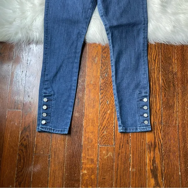 LOFT modern skinny jeans dark wash button hem - Image 3