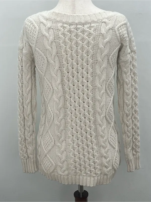 Madewell Cable Knit Cream Off White Long Sleeve Chunky Pullover Sweater Small - Image 4