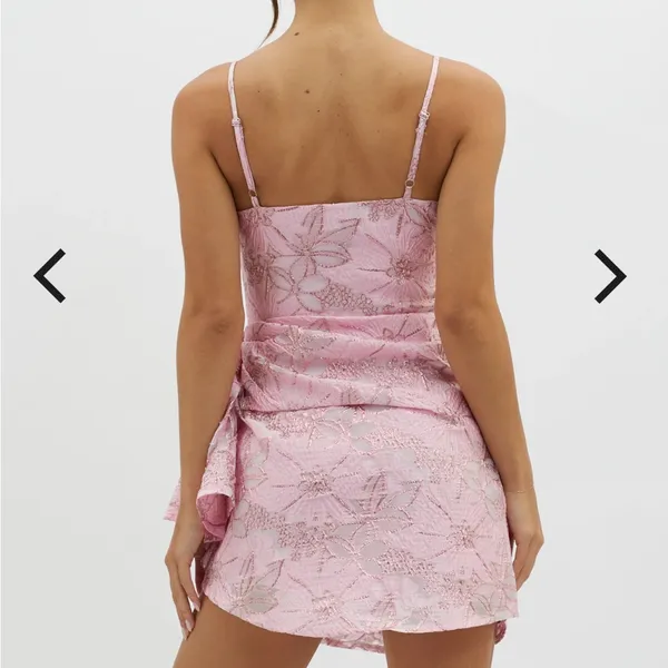Selfie Leslie Sterling Gathered Waist Embroidery Mini Dress in Pink Size Large - Image 3