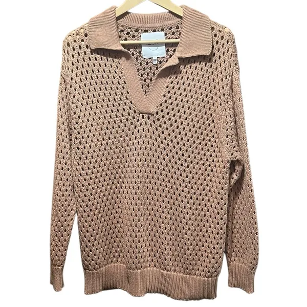 Aerie NWOT Open Knit Polo Sweater in Beach Dune‎ Size Smalll - Image 3