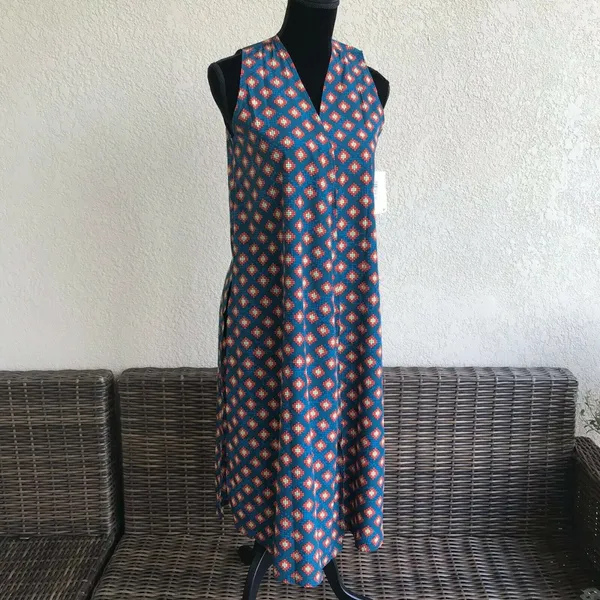 LuLaRoe Womens Duster Sz‎ S Joy Long Vest Teal Blue Orange Geometric Artsy NEW - Image 8