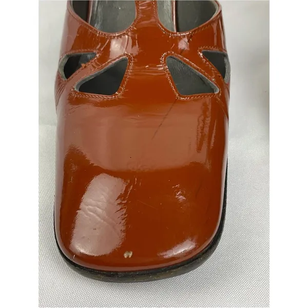 Vintage Miu Miu Y2K Pumps Patent Leather Cutout T-Strap Block Heel EU 36 Cognac - Image 3