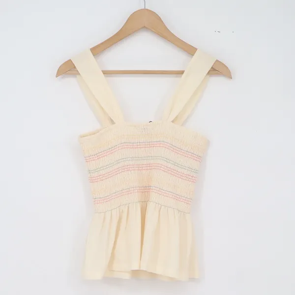 Madewell Top Womens M Texture & Thread Smocked Peplum Cream Rainbow Excellent - Image 4