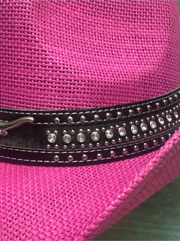 Silver Rodeo Women's Pink Straw Cowboy Hat with Studded Western Band - Image 6