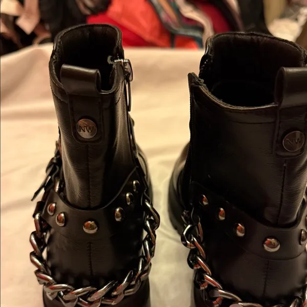 Black Leather Ankle Boots with Buckle Detail - Image 3