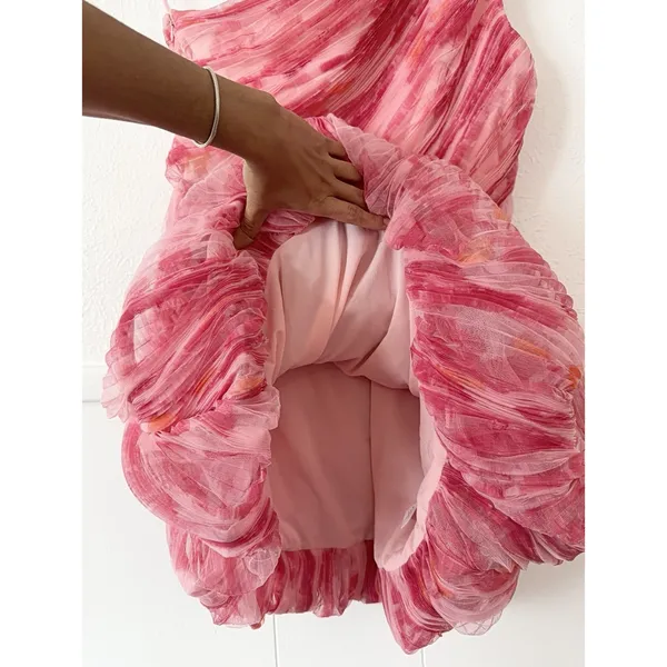 Hutch Anthropologie One Shoulder Bubble Hem Dress 4 Pink Tulle Party Barbiecore - Image 10