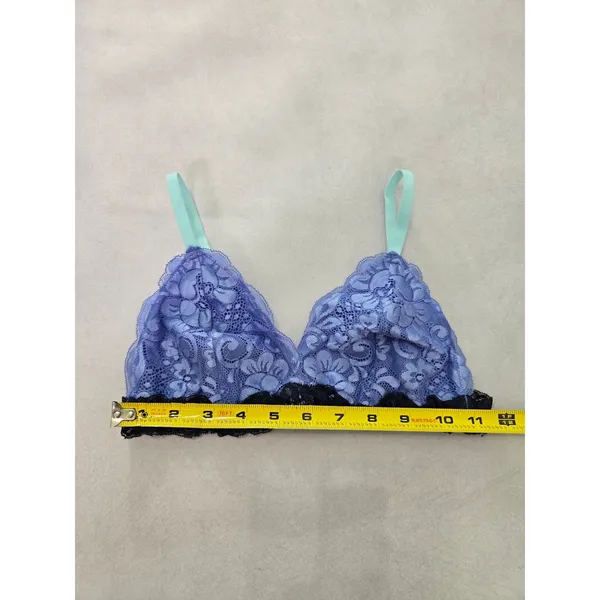 Blue Romantic Boudoir Bridal Cottage Lingerie Feminine Floral Lace Bra Small - Image 7