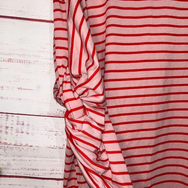 Umgee Boutique Pink & Red Stripe Knot Sleeve Top | Medium - Image 2