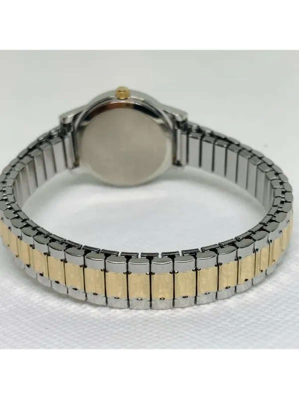 Accutime women’s watch silver gold tone quartz analog 28mm stretch band running - Image 4