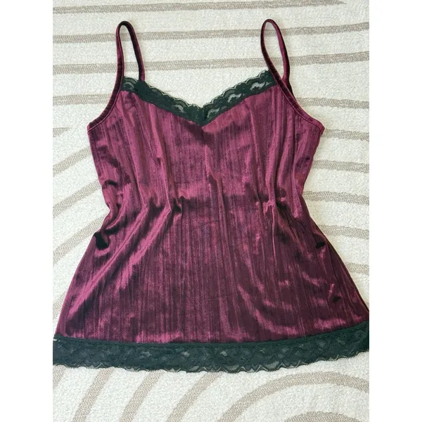 90s Y2k Womens Burgundy Velvet Lace Babydoll Vampy Whimsigoth Cami Tank Top Sz M - Image 5