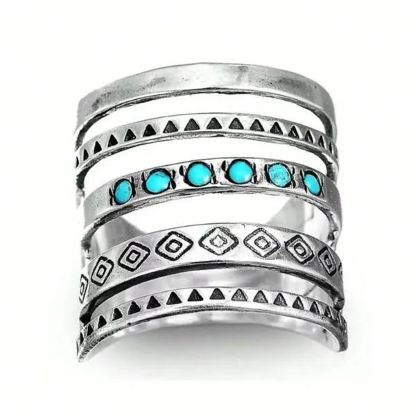 One piece Boho style ring with turquoise accents. Size: 7 - Image 4