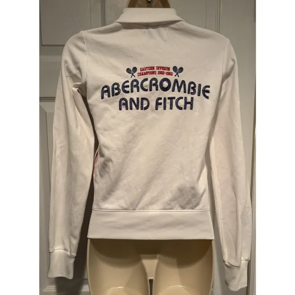 Abercrombie & Fitch‎ Track Jacket XS White Red Zip Up Tennis Y2k Retro Athletic - Image 3
