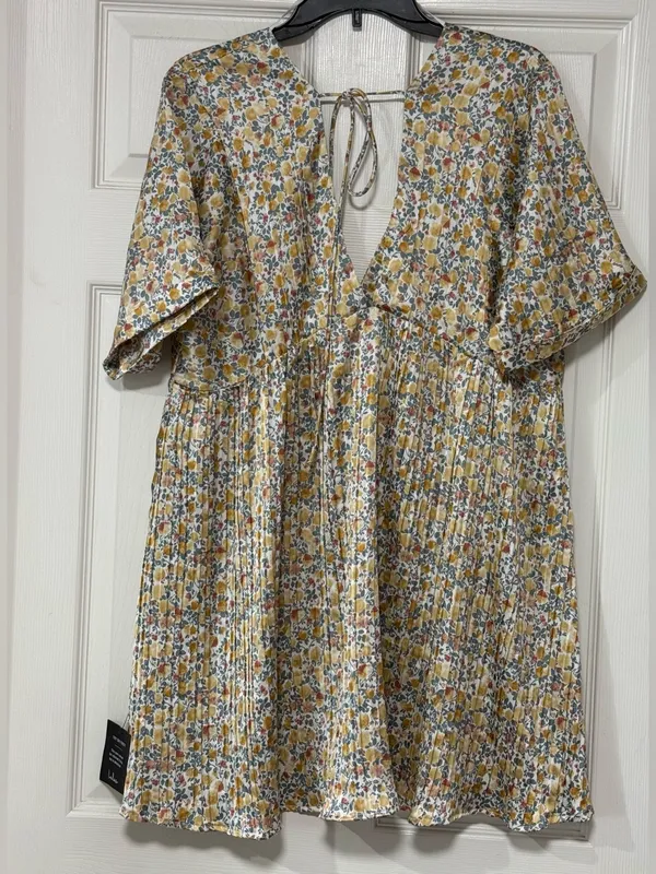 Lulus Express Yourself Yellow Floral Print Satin Babydoll Mini Dress Size XL NWT - Image 5