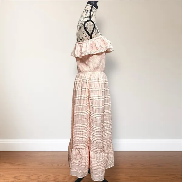 Vineyard Vines Pink Off Shoulder Smocked Ruffle Maxi Dress Coastal Wedding Guest - Image 3
