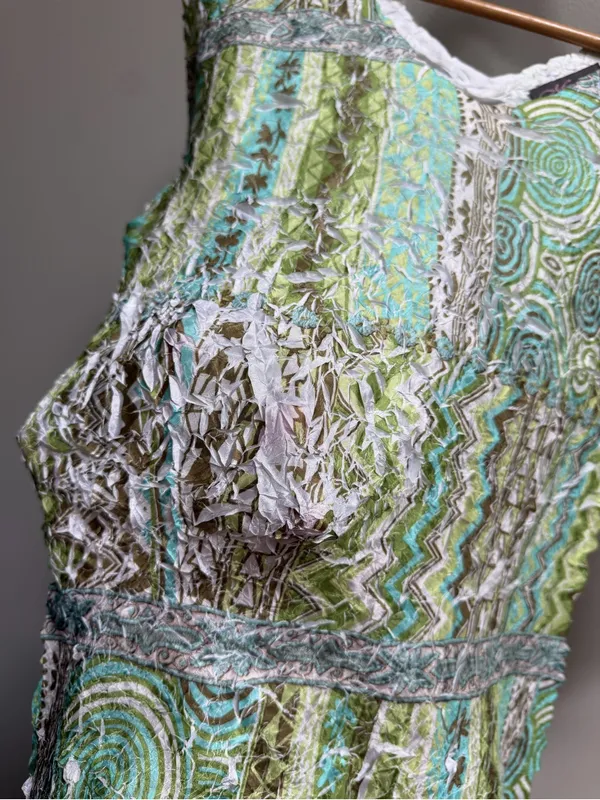 Vintage Y2K‎ Crinkle Mesh Patchwork Top Artsy Boho Festival Stretch Fairy Glam - Image 2