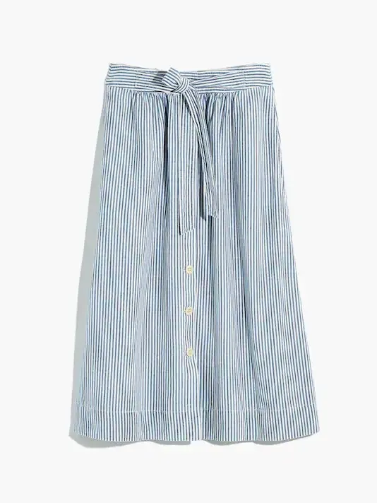 Madewell Tie Palisade Button-Front Midi Skirt in Pilar Stripe Blue White Size 8 - Image 4