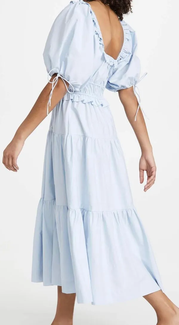 En Saison Poplin Puff-Sleeve Tiered Midi Dress - Image 3