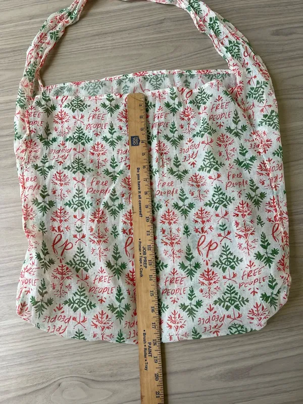 Free People Cream Cotton Tote with Green & Red Botanical Print - Image 4
