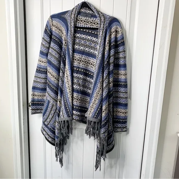 Velvet Graham‎ Spencer wool aztec southwestern fringe sweater cardigan western M - Image 2