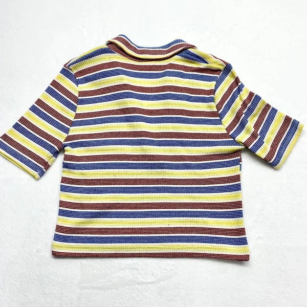 Zara Striped Ribbed‎ Knit Polo Shirt Womens Size M Multicolor Retro Y2K V-Neck - Image 6