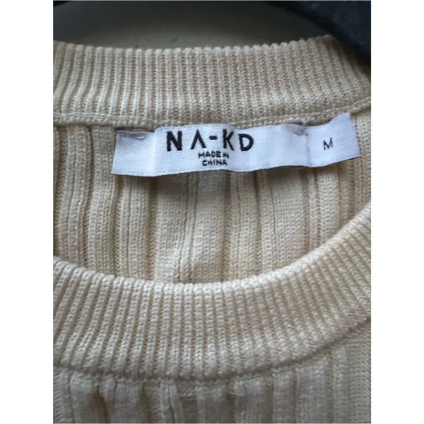 NA-KD Ribbed Knit Tank Top Cream Sleeveless Crew Neck Stretch M Minimalist - Image 3