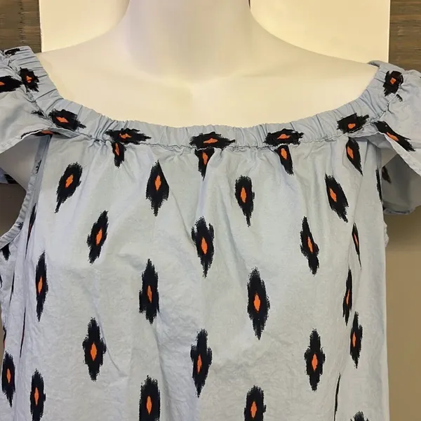 J. Crew Light Blue Cotton Abstract Design Fluttered Sleeve Sundress- Small - Image 6
