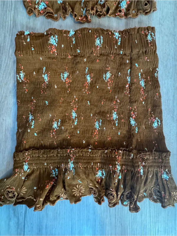 Free People Miss Louise Set Smocked Rust Floral Sz XS - Image 6
