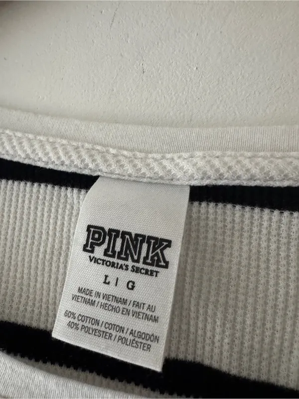 PINK‎ Victoria’s Secret Black and White Waffle Thermal Knit Long Sleeve - Image 5