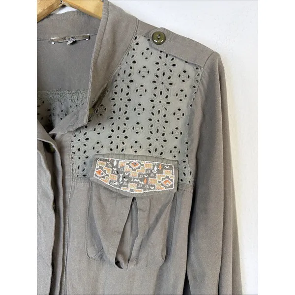 Miss Me Jacket Army Green Dune Drawcord Cotton Embroidered Fairy Grunge Large - Image 3