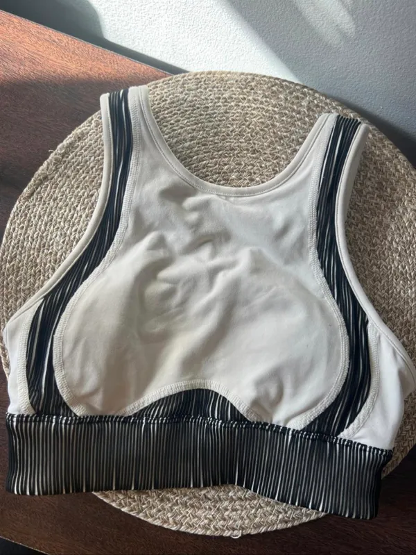 Alo Yoga Electric High Neck Sports Bra Bone Cream Black Ribbed Size XS - Image 5