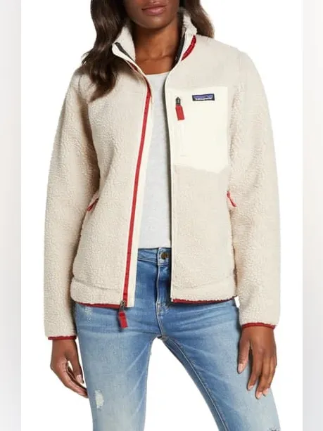 Patagonia Women's Classic Retro-X Fleece Jacket cream red size large - Image 10