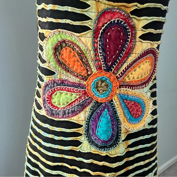 Colorful Boho Floral Striped 100% Cotton Spaghetti Strap Dress Size S/M Nepal - Image 4