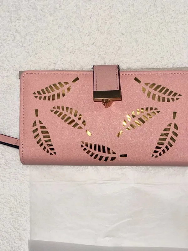 Pink Women's Leaf-Cut Wallet with Gold Accent - Image 5
