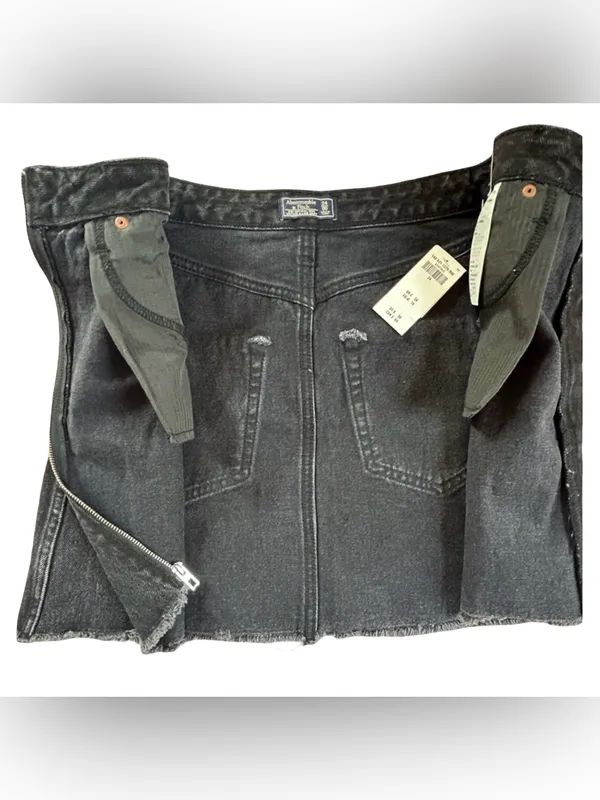 Abercrombie Zoe Black Denim Front Zip Mini Skirt 24 NWT Frayed Distressed A Line - Image 10