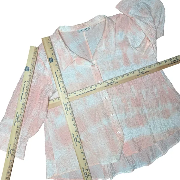 Habitat Clothes To Live In XL Peach Crinkle Textured Button Front Top Lagenlook - Image 8