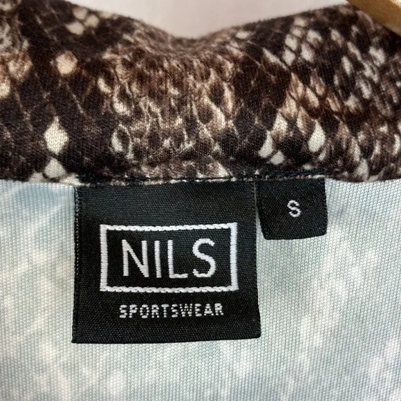 Nils Brown Animal Print Long Sleeve Quarter Zip Top S - Image 6