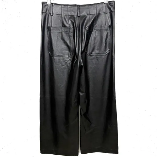 Anthropologie Maeve Colette Faux Leather Cropped Wide Leg Pants Black Size 28 - Image 2