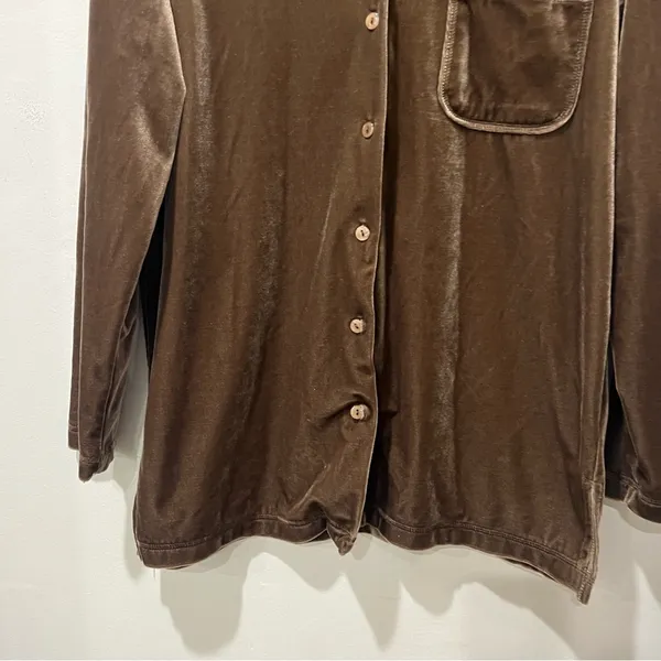 Vintage Honors Small Brown Velvet Button Down Shirt‎ Y2K Soft Vamp Retro Lounge - Image 3
