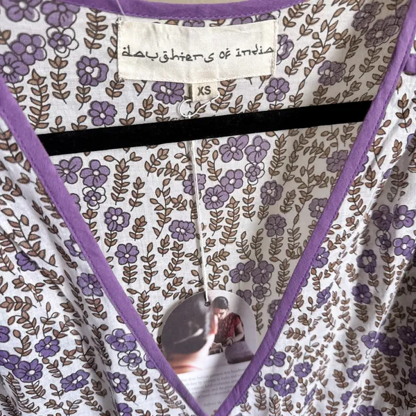 Daughters of India Binita Mini Dress Violet Floral Boho Cotton XS NWT - Image 4