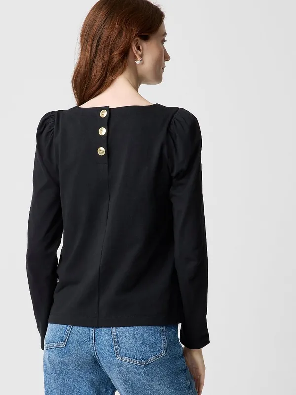 NWT J. Crew Size Small Black Puff Sleeve 100% Cotton Button Back Top NEW - Image 3