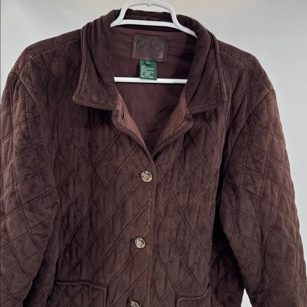 brown faux suede quilted barn jacket Lauren Ralph Lauren equestrian buttons XL - Image 5