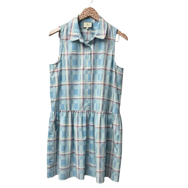 Tuckernuck Westport Trellis Sleeveless Hayes Shirt Dress Mini Blue Large L - Image 5