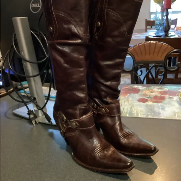 Brown Leather Heeled Boots Size undefined - Image 2