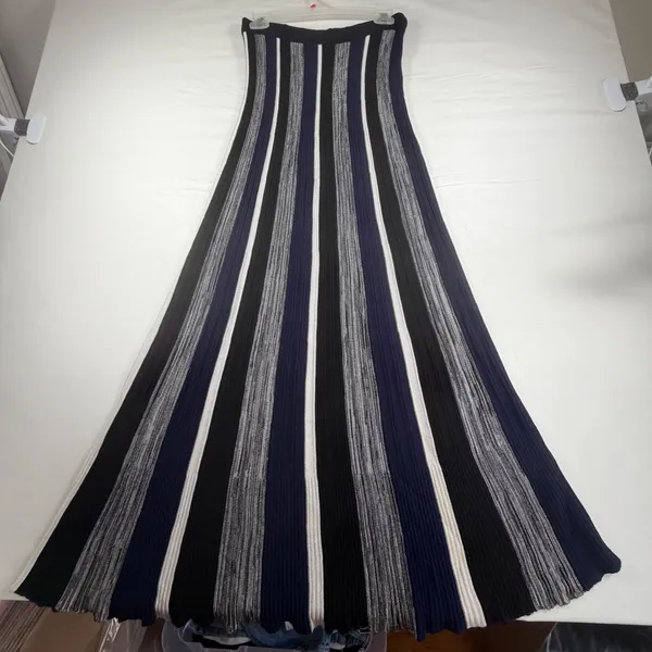 BB Dakota Womens Striped Knit Maxi Skirt Black Navy‎ Blue White Size Small - Image 2