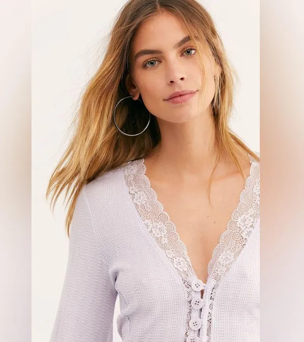 Free People Run With Me Lace Trim Cardigan in Lilac Size M - Image 3