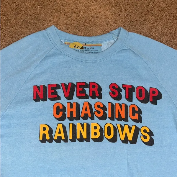 Aviator Nation Never Stop Chasing Rainbows Crew Neck‎ Sweatshirt Pullover Blue S - Image 4