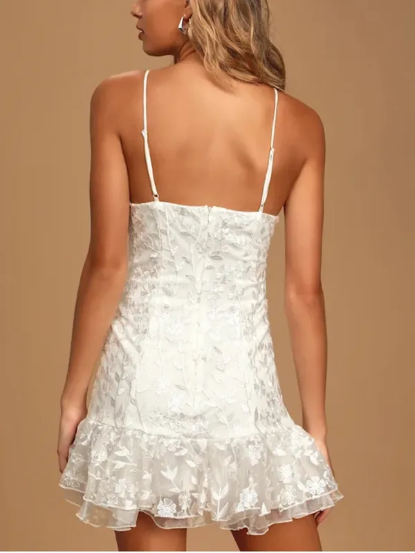 Lulus Lavish Lifestyle White Embroidered Ruffled Mini Dress Size Large - Image 3