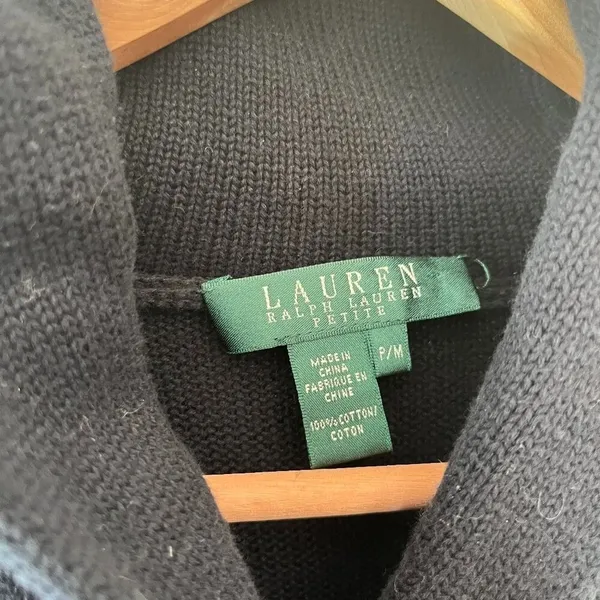 Ralph Lauren Sz XS or PM Green Label Shawl Collar Ribbed Sweater Gold Clasp - Image 3